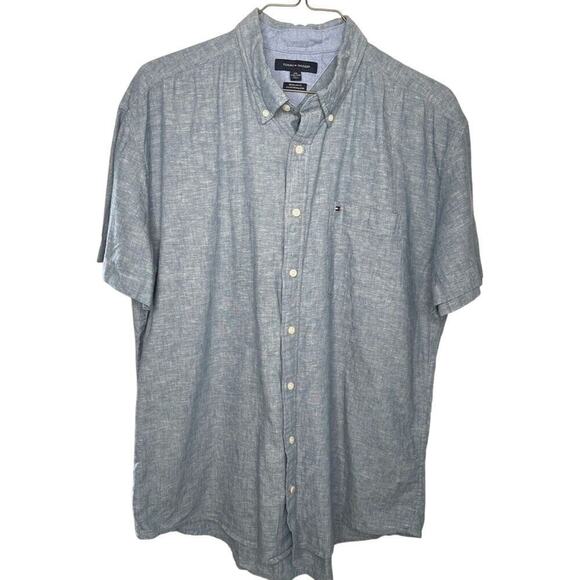 Tommy Hilfiger Men's XXL Linen Blend Woven Button Down Shirt Short Sleeve - Picture 1 of 8